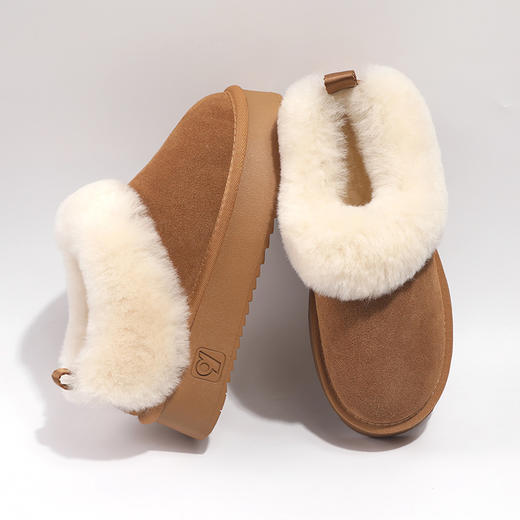 雀说 真皮羊毛一体防水桑坡雪地靴厚底短靴5998 商品图2