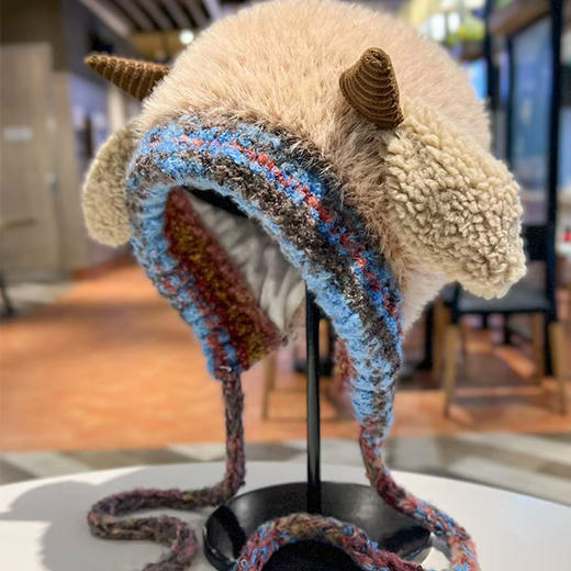 【冬季新款❗️超可爱小羊帽子】保暖加厚，百搭可爱风，全包显脸小，毛绒针织包头女保暖秋冬季骑行套头帽百搭潮 商品图5