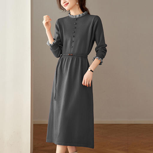 CC 8945木耳边连衣裙气质显瘦收腰毛衣裙 商品图2