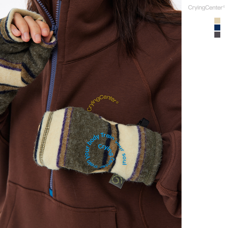 CryingCenter漩涡条纹抓绒针织户外徒步秋冬半指手套配饰哭喊中心