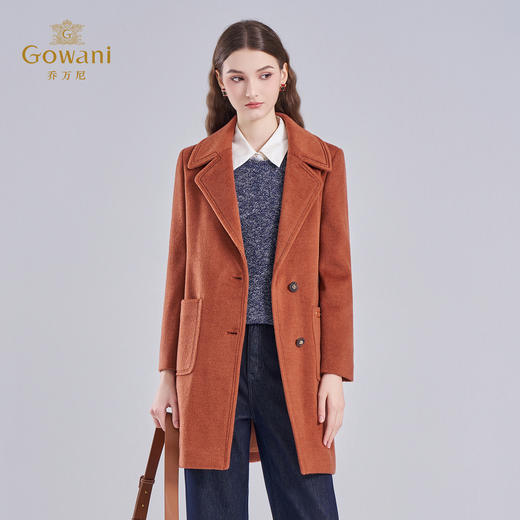 乔万尼100%绵羊毛H型宽松大翻领正肩酷飒女主中长款羊毛大衣EF4A158 商品图1