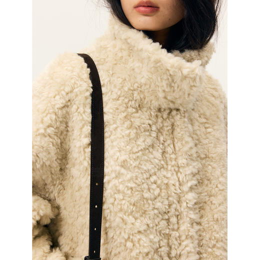 HeyDress羊剪绒卷毛立领拼皮外套 商品图2