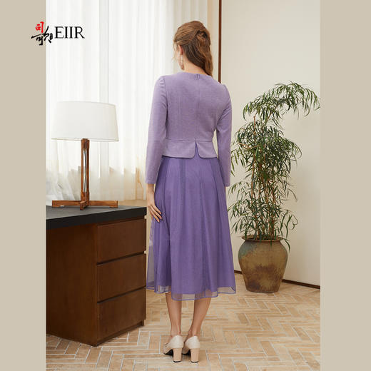 司歌假两件拼接长袖圆领印花压褶连衣裙秋冬A921118X 商品图2