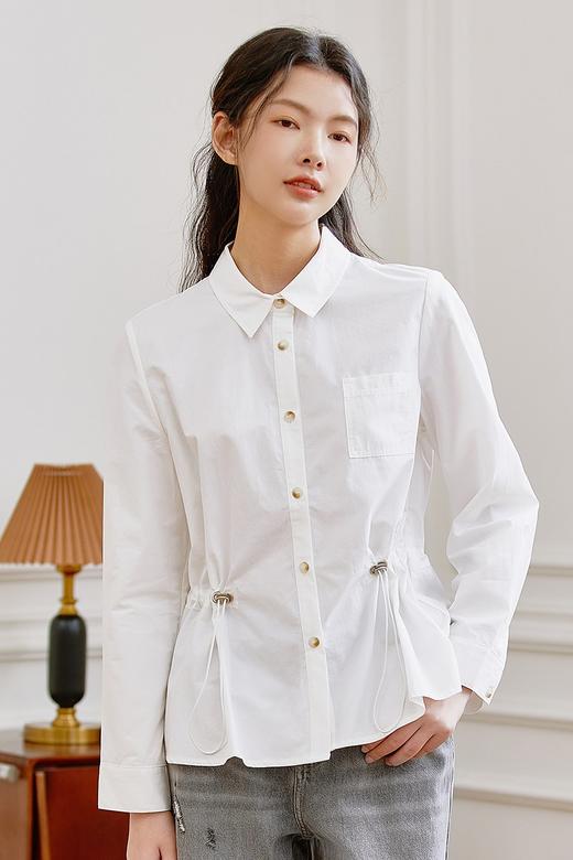 Famecoco范可儿时尚通勤白衬衫设计感收腰显瘦短款上衣DAB6BA007 商品图4