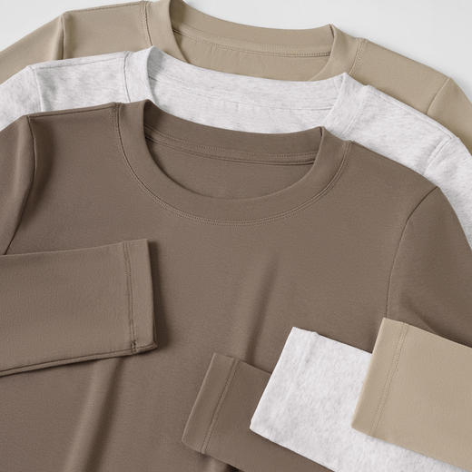 【59元2件】秋季女款230g氨纶棉正肩长袖t恤 修身显瘦圆领上衣 商品图5