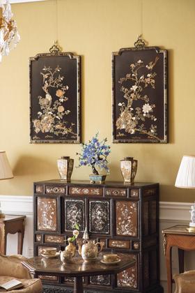 独角鹿西洋古董20世纪中国出品富贵花鸟主题木胎黑漆描金百宝嵌挂屏一对