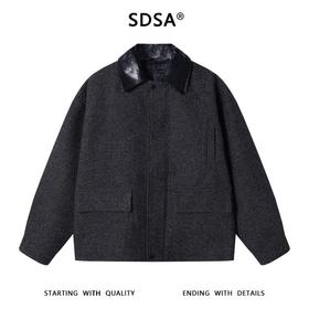26176SDSA男士秋冬新款痞帅男装美式简约拼皮翻领设计夹克外套复古百搭