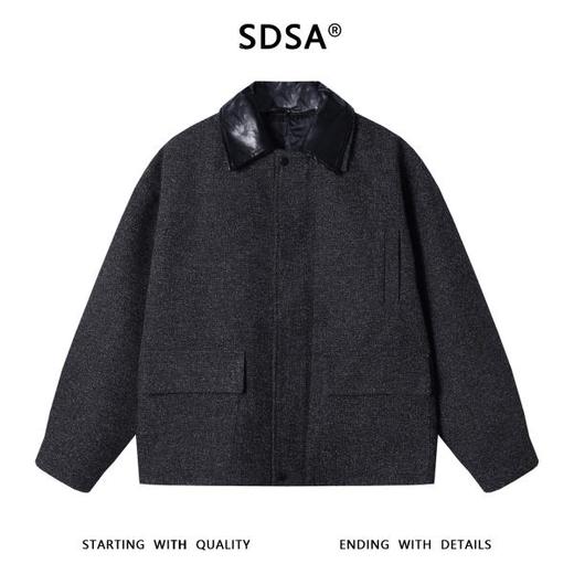 26176SDSA男士秋冬新款痞帅男装美式简约拼皮翻领设计夹克外套复古百搭 商品图0