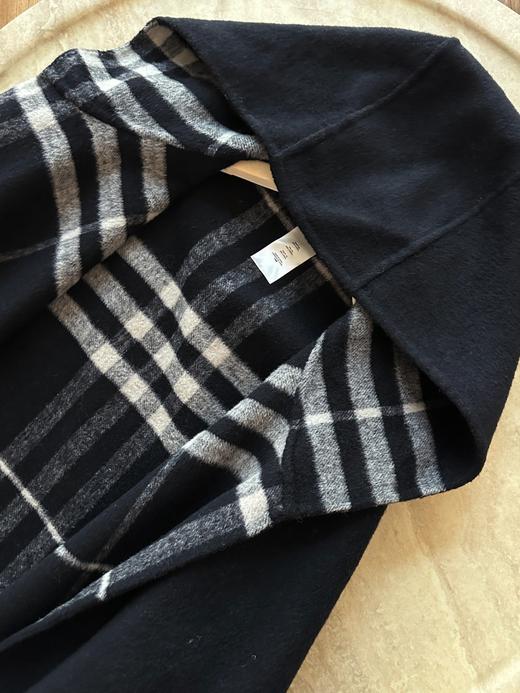 张婧仪同款黑色格纹双面呢披肩连帽外套 商品图14