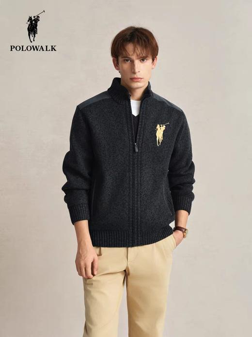 XY/POLOWALK半高领加绒针织拉链开衫秋冬季时尚外套男装 AD1W44230103  军绿色 商品图2