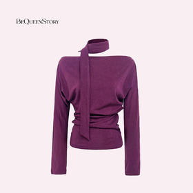 余潇潇【慵懒时髦精】设计感莱赛尔条纹一字领长袖上衣配飘带