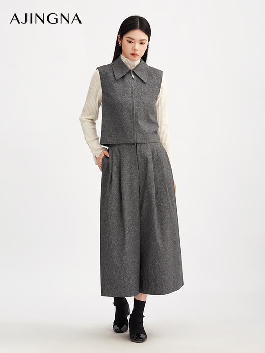 【商场同款】阿菁娜秋季新款星屑灰编织外套双头拉链设计感开衫细密肌理纹理单穿叠穿两宜A30Q103006 商品图3