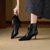 【预售5天】复古瘦瘦靴尖头高跟短靴真皮拼接前拉链舒适女鞋巨好看美拉德靴子XKDY&x8666 商品缩略图2