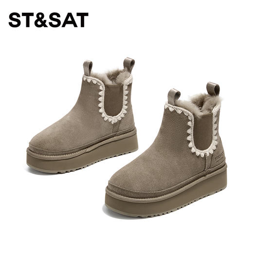 星期六复古刺绣厚底加绒雪地靴SSC4118R46 商品图2