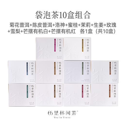 趣品 | 菊花普洱+陈皮普洱+洛神+蜜桂+茉莉+生姜+玫瑰+雪梨+芒摆有机白+芒摆有机红 各1盒（共10盒） 281g 商品图0