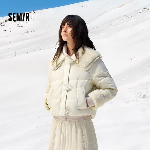 森马羽绒服女冬季拼接毛领大翻领80绒子宽松2025新款温柔甜美上衣 商品图1