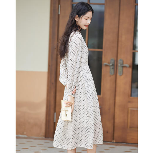 Famecoco范可儿花农诗人文艺印花连衣裙女士秋装收腰垂感长款F225FA024 商品图3