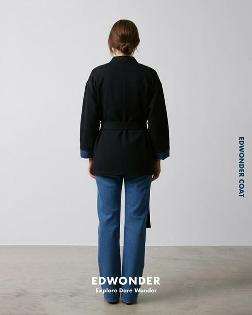 Wonder几合系列-羊毛短袍外套-海军蓝 Robe Coat 商品图2