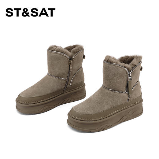 星期六时髦拉链加绒厚底防滑雪地靴SSC411A07P 商品图10