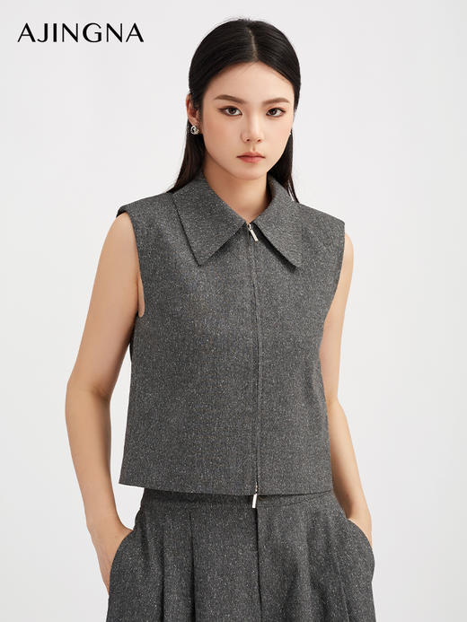 【商场同款】阿菁娜秋季新款星屑灰编织外套双头拉链设计感开衫细密肌理纹理单穿叠穿两宜A30Q103006 商品图1