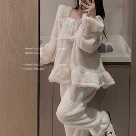 【超美超暖❗️蕾丝花边家居服套装】柔软亲肤，锁热蓄暖，柔软慵懒超舒服！睡衣女珊瑚绒秋冬新款宫廷风加绒法兰绒加厚