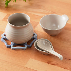 日式餐具陶瓷汤碗/附底汤勺/吐骨罐 KY074