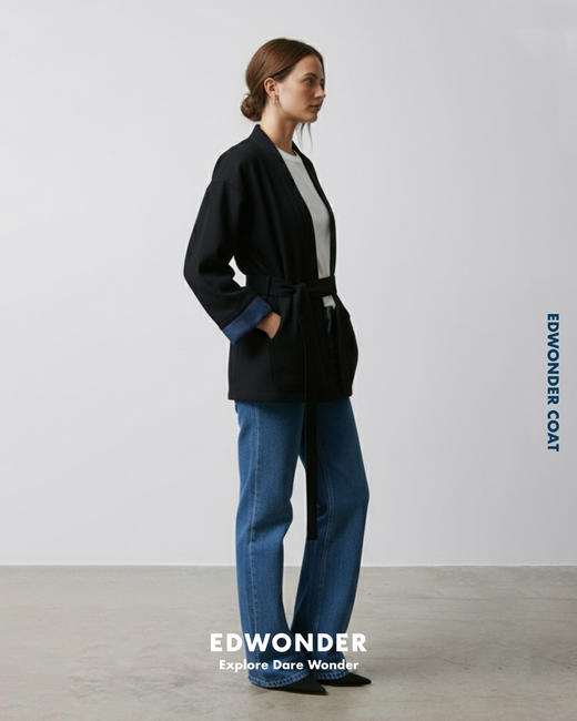 Wonder几合系列-羊毛短袍外套-海军蓝 Robe Coat 商品图1
