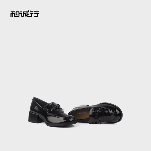 和诚行2025秋季新款世上舒适百搭英伦风一脚蹬黑色乐福鞋2130003 商品图4