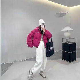 丁摩 大码撞色连帽羽绒服女短款冬新款休闲90白鸭绒面包服保暖外套5ZF-0829