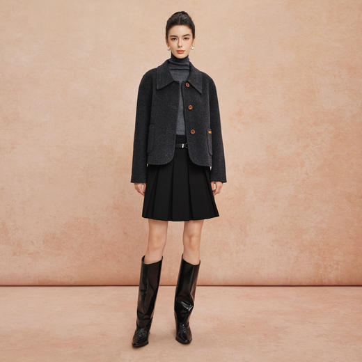 QH903斯尔丽2025新款双面呢手感滑爽软糯正肩易搭配减龄短款羊毛大衣 商品图13