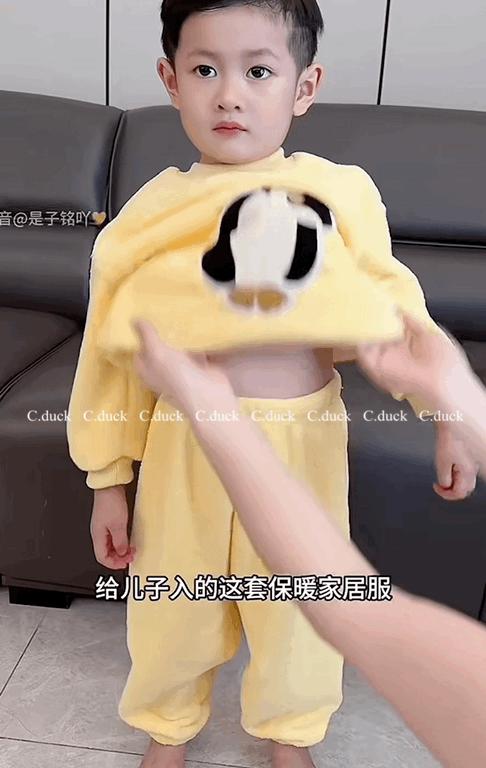 宝妈闭眼入 萌宝秋冬法兰绒家居服 软fufu会呼吸的儿童加绒睡衣秋冬季新款云朵绒外穿加厚男童女童保暖家居服套装 商品图14