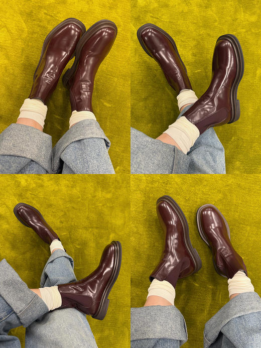 HIDEMI 进口雾面漆皮头层牛皮切尔西厚底增高短靴 商品图1