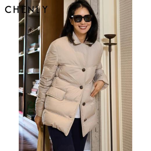 尘衣｜25F/W 西装领重工拼皮肤感鹅绒服 商品图0