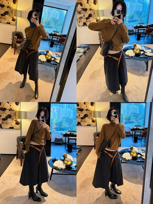 HIDEMI 进口澳洲美利奴羊毛立体双层拼接宽肩小头神器高领可外穿半宽松打底毛衣 商品图2