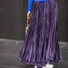 【林栖设计小店】（藏青色/黑色预售12.11）碎钻手工捏褶皱半身裙紫色2025秋季拼真丝休闲文艺新款长裙女1953039 商品缩略图12