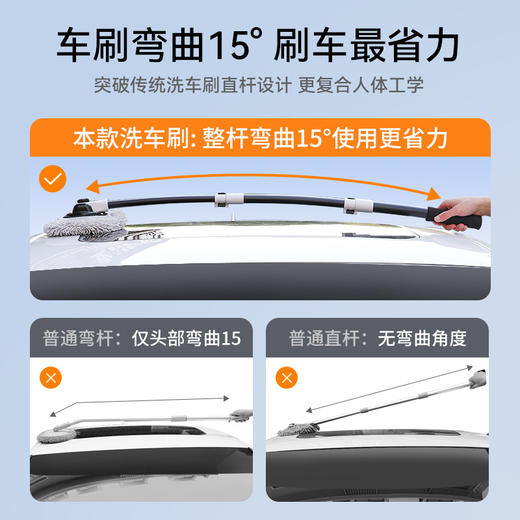 【轻松洗车🔥一拖即净?弯杆洗车拖把软毛不伤车刷子】刷杆新升级，洗车更加省力，刷杆15°弯曲设计，旋转角度贴合车身，按钮调节不复杂，家用便携汽车刷长柄伸缩洗车刷子L 商品图1