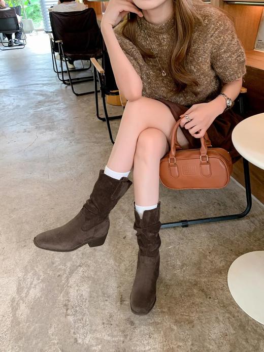 YiLuoShan复古方头粗跟堆堆靴 | 明星同款，随意堆堆的松弛感，小个子姐妹放心冲 商品图3