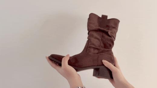 YiLuoShan复古方头粗跟堆堆靴 | 明星同款，随意堆堆的松弛感，小个子姐妹放心冲 商品图9