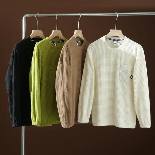 玉米格绒面肌理面料户外运动摇粒绒宽松纯色休闲圆领卫衣T恤 商品图0