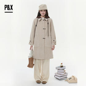 P&X设计师女装2025冬季大衣休闲针织中长款外套825413246 卡其
