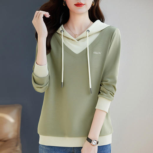 连帽卫衣女秋季2026年新款大码撞色假两件上衣高级感减龄女装帽衫 商品图2