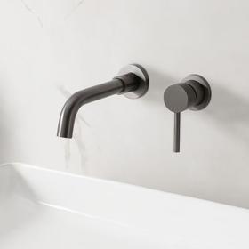 6124入墙铜冷热面盆龙头A款（带预埋盒）-水渡枪灰