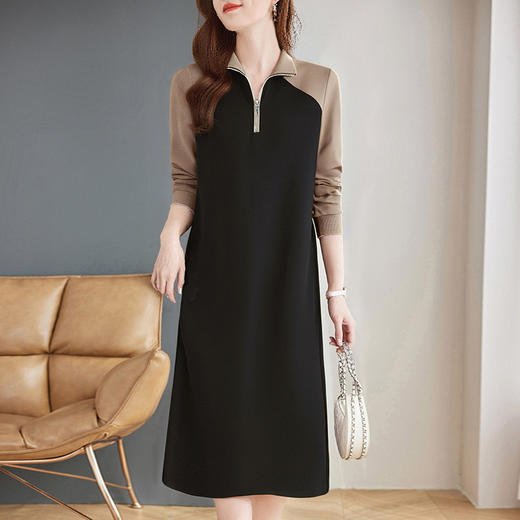 高级长袖连衣裙女秋季2026年新款大码休闲直筒裙翻领时尚卫衣裙子 商品图2