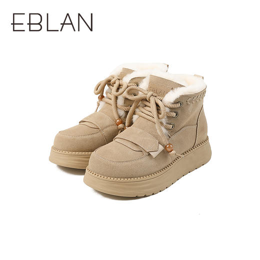 伊伴冬季厚底增高保暖短筒系带雪地靴B25780030 商品图4