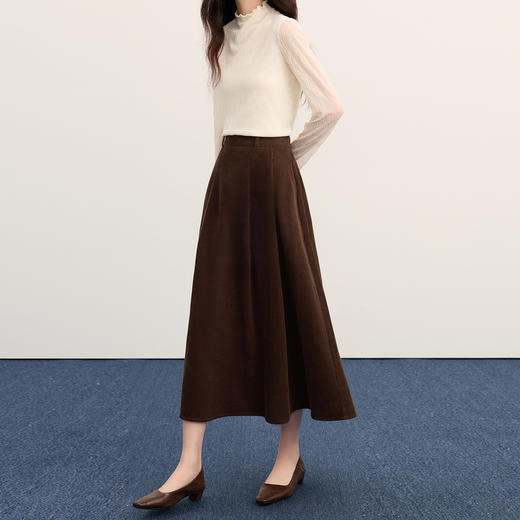 【11/5新品】熙世界琥珀流光风灯芯绒半身裙女秋冬设计感丝巾复古咖色a字伞裙 商品图4