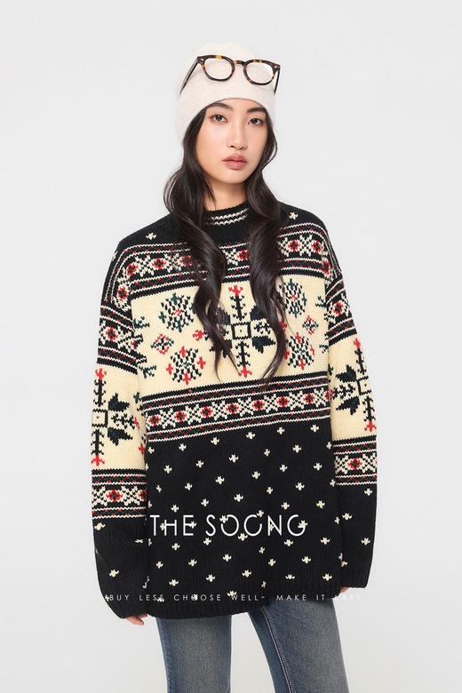 THESOONG|暖冬"费尔岛"经典加厚羊绒羊毛粗针交织撞色毛衣HWMY8165 商品图5