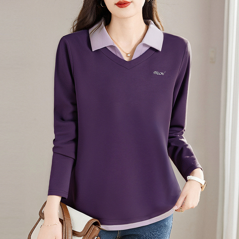 假两件长袖t恤女士2026新款秋季大码女装时尚洋气polo衫上衣外穿