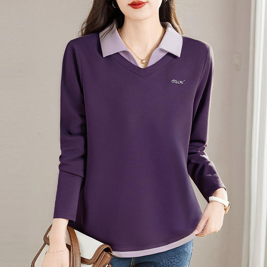 假两件长袖t恤女士2026新款秋季大码女装时尚洋气polo衫上衣外穿 商品图0