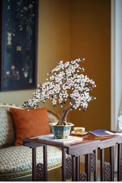 【已售】独角鹿西洋古董 20世纪中国创汇时期出品宝相花纹景泰蓝盆装饰「海棠花」珍宝像生盆景 商品图0