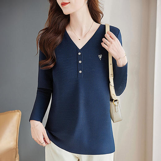 女士新款长袖内搭打底衫女正肩上衣秋冬薄款气质百搭减龄V领T恤 商品图3